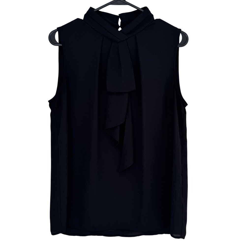 Vince Camuto Black Sleeveless Mock Neck Bow Blouse Women's Size Medium‎